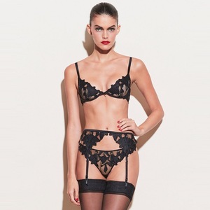 Soutien-gorge et culotte sexy en dentelle florale sans fil, push-up, transparent, pour petites poitrines - Product Image 4