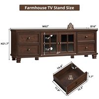 Meuble TV de style farmhouse de 62 pouces avec 4 tiroirs et 2 armoires à portes vitrées, console multimédia en bois rustique avec étagères réglables pour téléviseurs jusqu'à 70 pouces