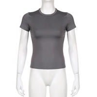 T-shirt Court Personnalisé à Manches Courtes pour Femme, Haut Court avec Logo Personnalisé, T-shirt Court Basique Uni Coupe Ajustée