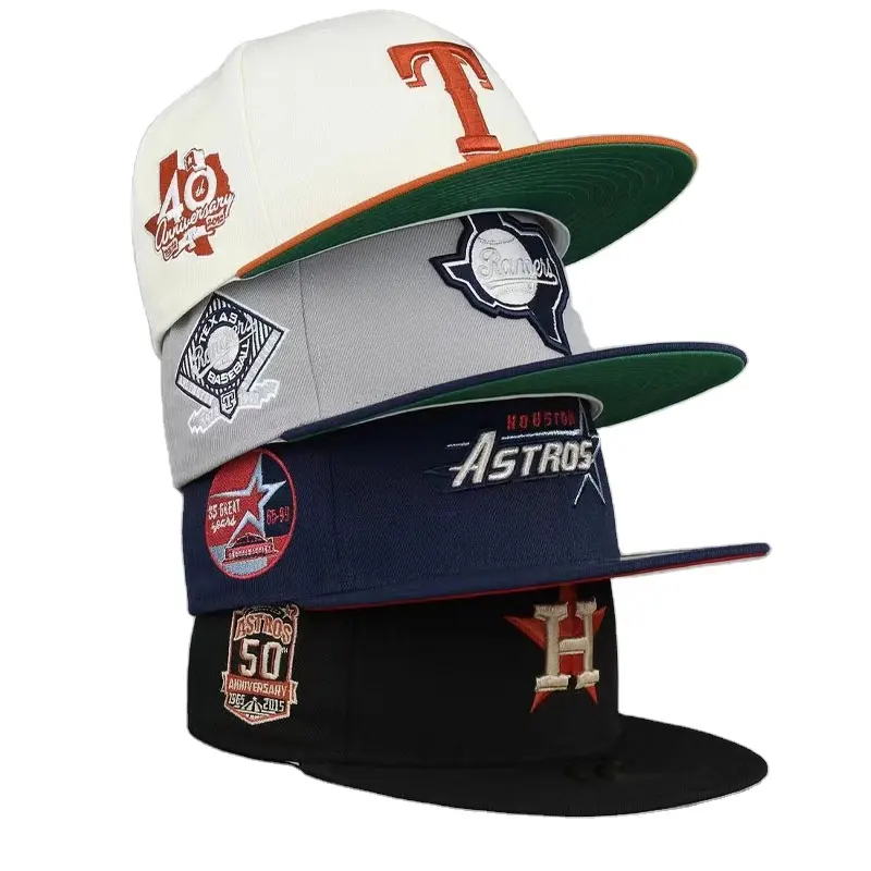 재현 사용자 정의 소재 색상 3D 셔닐 패치 자수 로고 원래 5950 장착 모자 새로운 야구 시대 모자 공급 업체