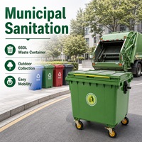 Poubelle extérieure robuste de 660 L à 4 roues avec couvercles, bac à déchets écologique pour la rue