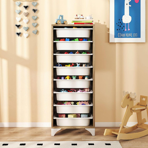 Meubles de rangement avec 8 paniers amovibles coulissants |   <span class=keywords><strong>Tour</strong></span> de rangement verticale moderne et contemporaine, coffre en bois - Product Image 2
