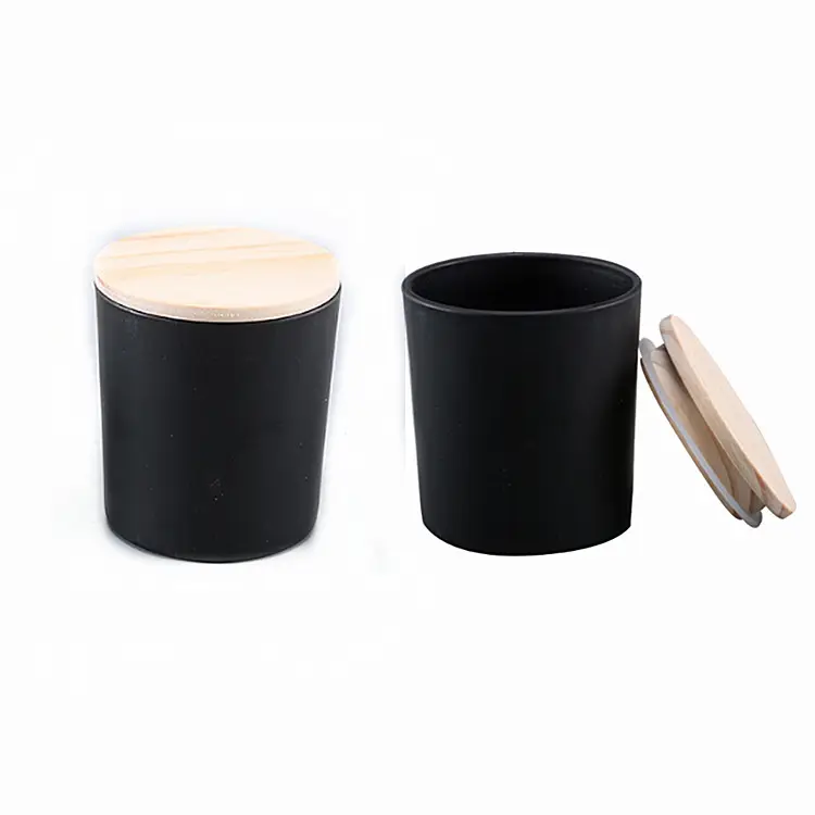 bulk 200ml matte black Soy Wax candle holders scented candles glass candle jars with wooden lids