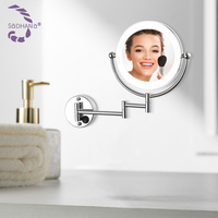 Best Selling Magnifying Adjustable Arm Round Led Light Makeup Mirror Foldable Wall Mounted Bathroom Mirror for Hotel Home