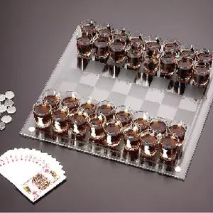 لعبة 3 في 1 لأكواب الشرب والشطرنج, مجموعة من ألواح الشرب المصنوعة من الزجاج مع لعبة البوكر والشطرنج