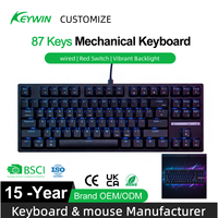 Clavier mécanique de jeu RGB personnalisé en usine, 80% RGB, hotswap, 87 touches, interrupteurs rouges