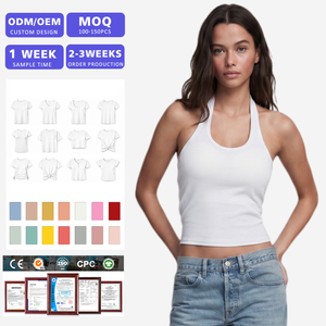 <b>Women</b> Solid Halter <b>Tank</b> <b>Top</b> Sleeveless Slim Fit Casual <b>Knitted</b> 100% Cotton Breathable Multi Color ODM OEM Custom Design - Product Image 1