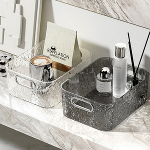 Transparent Silver Cosmetic Storage <b>Box</b> With Glacier Pattern Pet Material For Bathroom <b>Makeup</b> Organizer - Product Image 2