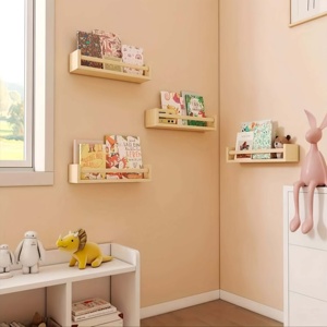 Mensola Multifunzione in Legno Massello da Parete, Scaffale per Soggiorno e Cucina, Espositore per Fumetti e Borse per Bambini - Product Image 4