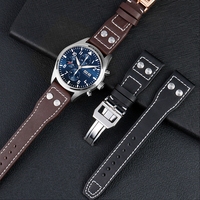 LAIHE Jam Tangan Pilot tali Jam Kulit Vintage mewah Spitfire Mark 18 21mm 22mm Jam Tangan Kulit gelang Jam