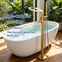 Robinet de baignoire autoportant avec bec cascade, finition or brossé, douche à main en laiton, 2 trous, couleur personnalisée pour salle de bain d'hôtel