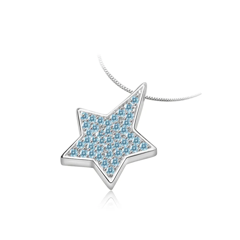GIOELIA Wholesale Punk 'Jewelry' Fashion 'Jewerly' Necklace Aquamarine Star Shape Rhodium Plated Necklace