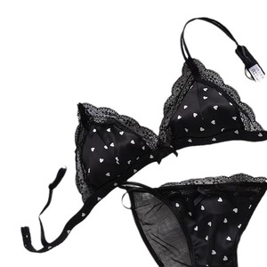 Conjunto de sujetador triangular sexy sin aros estilo francés para bustos pequeños, con finos detalles de encaje satinado, perfecto para chicas jóvenes. - Product Image 5