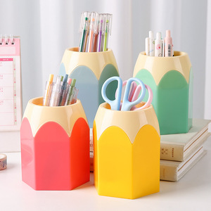 Color Blocked Hexagonal Pen Holder <b>Large</b> Capacity Student Stationery Storage Plastic PP <b>Desk</b> Organizer For Office School Use - Product Image 2