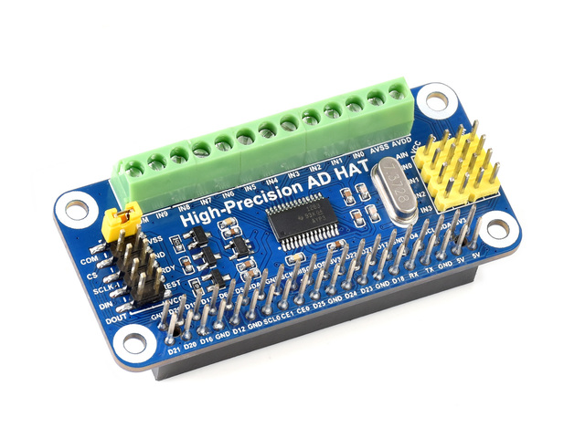 Waveshare High-Precision AD HAT-SKU-18983 ,High-Precision AD HAT For Raspberry Pi, ADS1263 10-Ch 32-Bit ADC