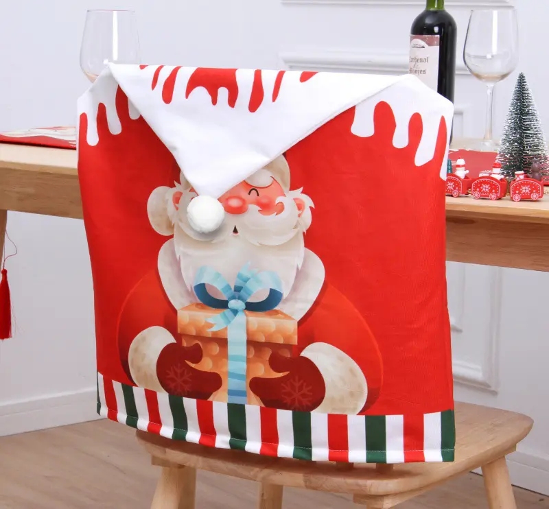Dining Slipcover Indoor Elastic Plush Double Side Creative Cartoon Santa Home Use Decoration Christmas Chair Cover For Party