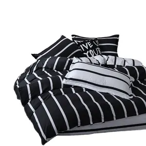 キングサイズ布団寝具セット、黒と白の幾何学印刷セット