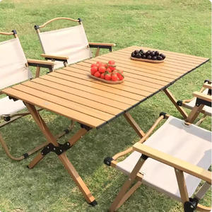 Table pliante d'extérieur en bois, pieds inclinés, 116x60x42cm, portable pour camping, pique-nique, barbecue - Product Image 2