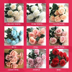 Flores de seda Real Touch 10 cabezas de seda Artificial <span class=keywords><strong>rosa</strong></span> roja ramo de flores para boda <span class=keywords><strong>Casa</strong></span> Decor - Product Image 5