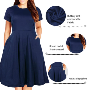 Povty Tùy Chỉnh Của Phụ Nữ Cộng Với Kích Thước Giản Dị Lỏng Phù Hợp Với Bơ Mềm Lloe A-Line Ngắn Tay Áo T Áo Sơ Mi <span class=keywords><strong>Midi</strong></span> Dress Với Túi - Product Image 2
