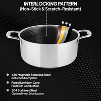 Casserole en céramique antiadhésive de style américain moderne de haute qualité, faitout en acier inoxydable triple couche avec couvercle en verre