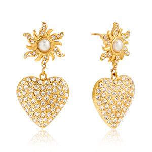 Heart-Shaped Drop Earrings With Pearl And Rhinestones Stainless Steel Studs For Everyday Wear - Product Image 5