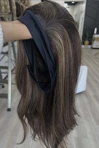 Superbe perruque bandeau sans colle en cheveux humains européens brun foncé avec mèches, longue, disponible en petites/grandes tailles pour femmes - Product Image 4