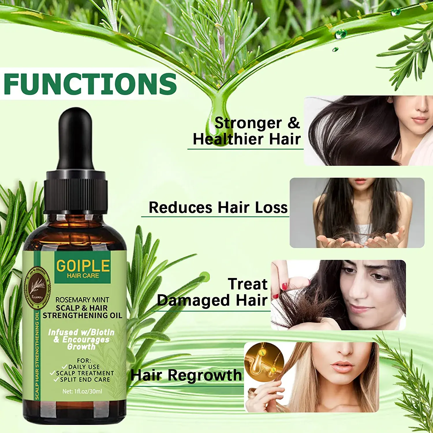 Growth Private Label Natural Rosemary Nourishing Serum Anti Hair Loss Care Treatment Products For Strengthening Scalp Fast Growth Oil