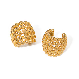 <b>Clip</b>-on Earrings Gold Ball Honeycomb Geometric Design Party Fashion Jewelry - Product Image 5