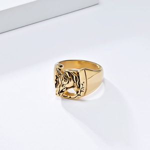 Unique Retro Horse Head <b>Titanium</b> Steel <b>Ring</b> Gold Black Silver Unisex Fashion Jewelry Gift - Product Image 3