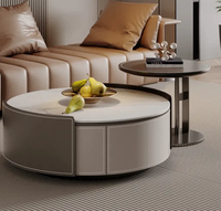 Ensemble de tables basses rondes de luxe léger, style italien, en cuir de selle et dalle de roche, tables basses gigognes extensibles pour salon
