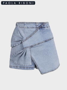 Jupe Courte en Jean Droite Taille Haute Sexy pour Femme, Respirante, Délavée et Froncée, Idéale pour l'Été et le Style Quotidien Streetwear – Vente en Gros - Product Image 3