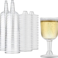 Verres à vin miniatures jetables BST en PET, 160 ml (6 oz), avec base amovible, dorés pailletés, écologiques et biodégradables
