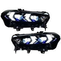 Pour BMW X5 G05 G18 Aozoom BM50 Ensemble de phares LED à lentille laser, 8 faisceaux courts, 20 faisceaux longs, double couleur, sourcil bleu, flèche DRL, mise à niveau