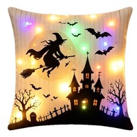 Housse de coussin carrée douce personnalisée à motif Halloween, ambiance marine, imprimé toile d'araignée lumineuse et gnome, pour canapé d'hôtel, vente en gros