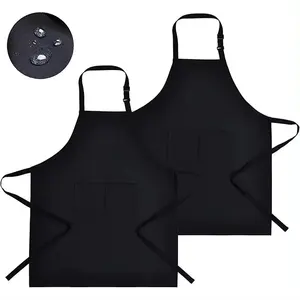 Venta al por mayor Unisex Cocina Restaurante Delantales de trabajo para hombres y mujeres con bolsillos Negro liso Chef Camarero Delantal Logotipo personalizado