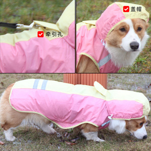 Two Legged Pet <b>Dog</b> Raincoat <b>Light</b> Green And <b>Light</b> Pink Reflective Four Seasons Corgi Shiba Inu Rain Clothes - Product Image 2