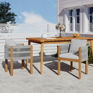 Modern Wood Outdoor <b>Dining</b> <b>Chairs</b> 2-Pack with Grey Rope Handles Washable Waterproof Cushions for Home Office - Product Image 2