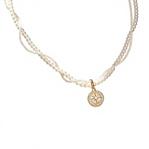 Collar de <span class=keywords><strong>Perlas</strong></span> con Cuentas de Circonio de Doble Capa Octagrama JinSpark Stellar Grace |   Elegante Collar Celestial Vintage Chapado en Oro de 18K para Mujer - Product Image 1