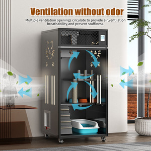 Villa pour chat de luxe en bois massif avec enclos en verre anti-poussière, <span class=keywords><strong>2</strong></span> et 3 niveaux, grand espace, château pour chat, meuble pour animaux de compagnie - Product Image 6