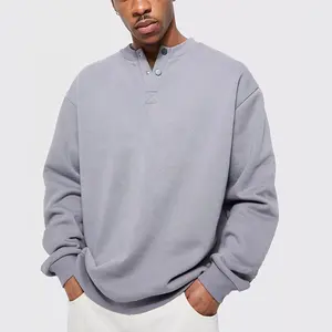 사용자 정의 크루 넥 풀오버 사이즈 드롭 숄더 일반 인쇄 스웨트 셔츠 2 버튼 코튼 폴리에스터 양털 남성 스웨터