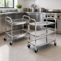 Carrito de Servicio de Acero Inoxidable de Tres Niveles con Ruedas Giratorias, Carrito de Reparto de Alimentos para Cantina Comercial y Restaurante, Personalizable