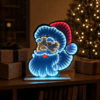 Lampe de table de Noël avec miroir infini 3D LED Père Noël, décoration de Noël, alimentation double DC USB, indice de protection IP44, LED bleue
