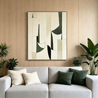 Peinture à l'huile abstraite impasto peinte à la main 80x90cm, vert sauge beige, encadrée sur toile, art mural Wabi Sabi minimaliste pour salon