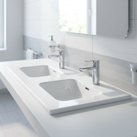 Lavabo rectangulaire moderne à double rebord fin, à poser sur comptoir, en céramique, facile à nettoyer, pour salle de bain et hôtel