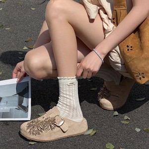 Sandales à strass Lady Fireworks pour femmes, en cuir, à semelle épaisse, rehaussantes, style rétro, <span class=keywords><strong>mules</strong></span> à franges à bout fermé - Product Image 4
