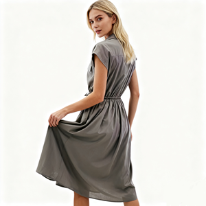 Abito Midi Verde Salvia, Senza Maniche, con Tasche Cargo e Coulisse in Vita per Donna, Ideale per Look Quotidiani e Occasioni Leggere - Product Image 6