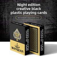 Jeu de cartes de poker PVC haut de gamme noir pur, toutes couleurs, imperméable, lavable, emballage personnalisé en boîte plastique transparente WAN QUAN