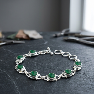 Bracelet en argent sterling 925 de qualité supérieure, fait main, avec chaîne en argent massif et malachite, pierre précieuse naturelle, pour femme, cadeau - Product Image 3