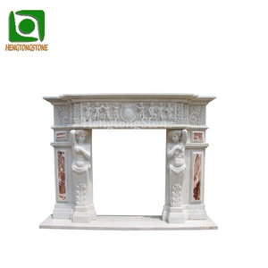 Marco de Chimenea Tallado a Mano en Mármol Blanco Natural con Grabado de Pequeño Ángel y Flores para Decoración de Interiores - Product Image 6